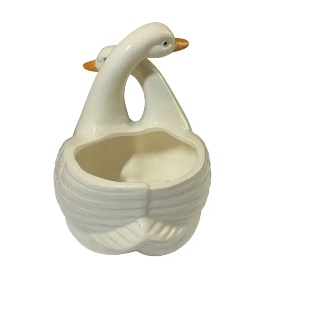 Takahashi Double Swan Duck White Ceramic Planter Country Farmhouse Cottagecore